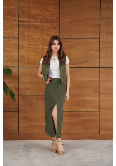 Verymoda Fitilli Kadife Etek F2033 Haki