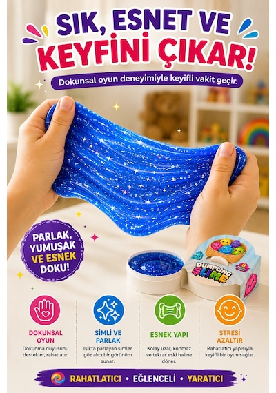 2'li Slime Oyun Jeli Simli Streç Hamur Eğitici Duyusal Oyun Motor Beceri Geliştiren Oyuncak Renkli