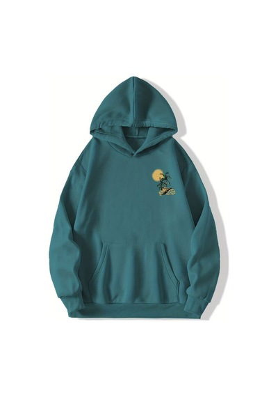 Medinenur Beach Baskılı Kapüşonlu Sweatshirt Yeşil