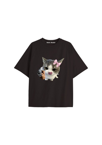 Kalic Studio Y2k Vintage Cats Baskılı Siyah T-shirt Kod 36 Siyah-36