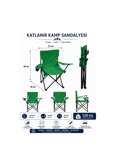 Trendinyeri 2 Sandalyeli Katlanır Kamp Seti Masa Ve Sandalye Takımı Yeşil