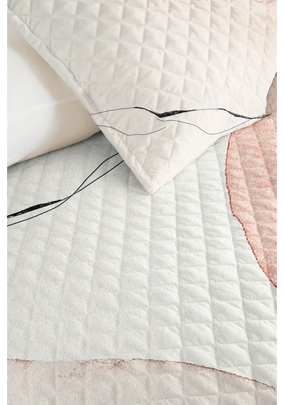 Pudra Bej Soyut Genç Odası Tek Kişilik Pike Takımı - Vizon Çizgili 160x220 Cm Kapitone Yatak Örtüsü Naif Meltem Solgunluğu