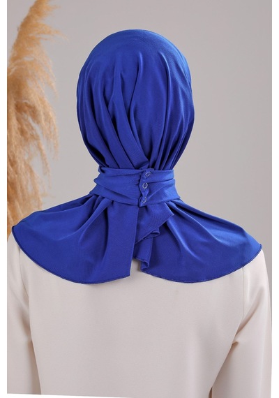 Melodi Scarf Kadın Tesettür Pratik Çıtçıtlı Sandy Deniz Havuz Uyumlu Fular Hazır Bone Saks Mavisi Saks Mavisi