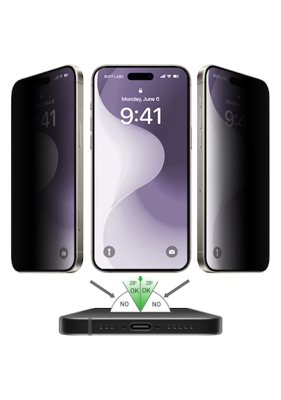 Buff Apple Uyumlu   iPhone 16 Plus 5d Privacy Easyfit 2 Adet Ekran Koruyucu