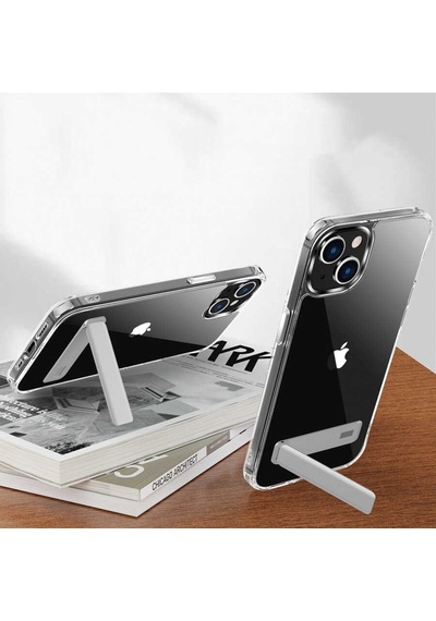 Apple Uyumlu iPhone 14 Kılıf Standlı Şeffaf Silikon Zore L-Stand Kılıf Renksiz