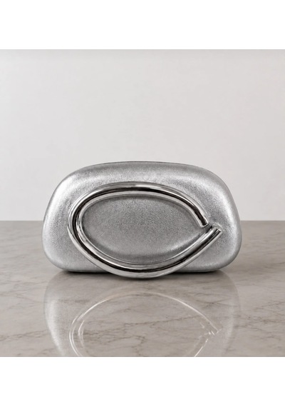 Aylesh Valenne Kadın Gümüş Abiye Çanta Metal Saplı Clutch Omuz Ve El Çantası Gümüş Detaylı