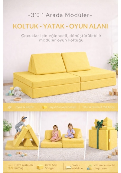 Yatella 4 Parça Katlanabilir Çocuk Koltuğu Yatak & Minder Çok Amaçlı Modüler Tasarım - Gri Yatella 4 Parça Katlanabilir Çocuk Koltuğu Yatak & Minder Çok Amaçlı Modüler Tasarım - Gri