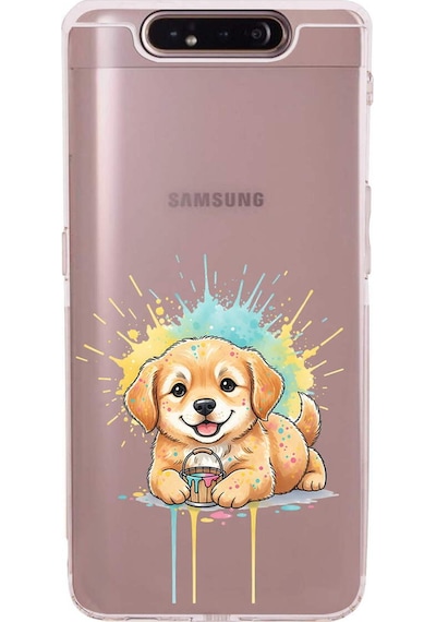 Samsung Galaxy A90 İle Uyumlu Splash Köpek Tasarımlı Şeffaf Silikon Kılıf Şeffaf