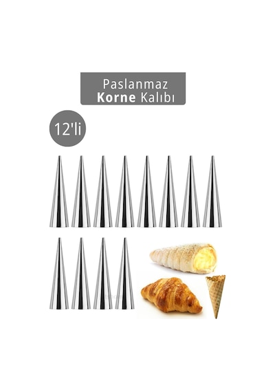 12'li Korne Kalıbı Torpil Huni Tatlı Kalıbı Pasta Kurabiye Profiterol Milföy Süsleme Aparatı 12 Cm Gri