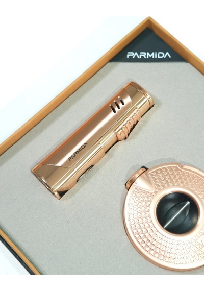 Parmida 3 Torch Bronz Çakmak Bronz V Kesici İkili Puro Seti Tr9851