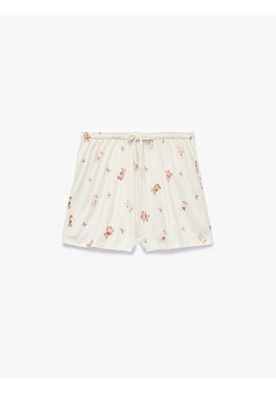 Koton Dantel Detaylı Rahat Kesim Ayıcık Baskılı Şort Pijama Altı Bej Desenli 7wlk80013mk Ekru