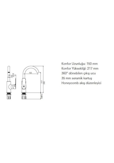 Kale Tandem Döner Lavabo Batarya Gri Krom