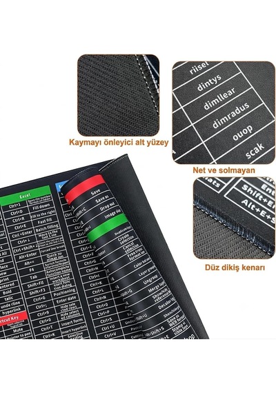 Kaymaz Mousepad Pc Kısayollar Desenli Oyuncu Gaming Mouse Pad 40x90cm