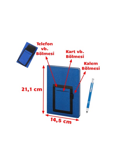 Not Defteri Touchpen Metal Tükenmez Kalemli Çizgili Cepli Defter