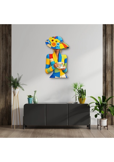 Çiçekli Şapkalı Çay Keyfi - Metal Tablo - Dec0268 28 X 50 Cm Çok Renkli