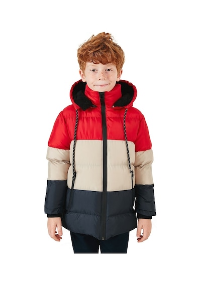 Lela Içi Peluş Astarlı Çıkarılabilir Kapüşonlu Şişme Erkek Çocuk Mont 57611967 Kırmızı-Taş-Lacivert