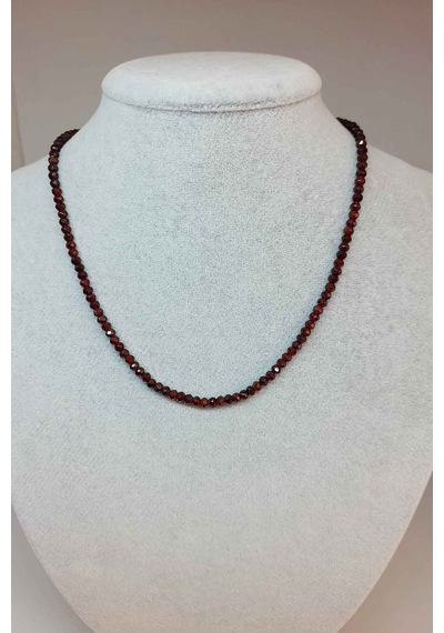 Lal - Granat - Garnet Taşı Rondela Faset Kesim 3.5*2.5mm Kolye (Sabit Klipsli) Gümüş