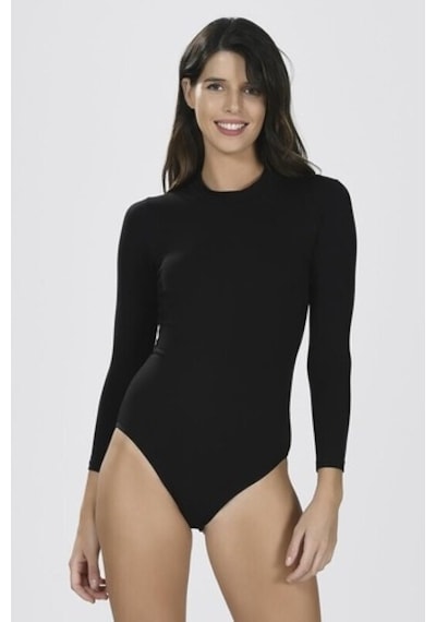 Nbb Kadın Siyah Uzun Kol Boğazlı Çıtçıtlı Body
