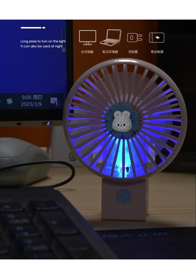 Taşınabilir Mini Usb Fan Led Işıklı Masa Üstü 3 Kademeli Dahili Işık Şarj Edilebilir Mini Vantilatör Soğutuc