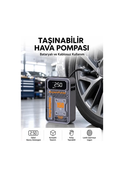 6000mah Bataryalı Led Ekranlı Akıllı Hava Kompresörü Cn