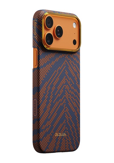İphone 17 Pro Kılıf M-safe Uyumlu Aramid Fiber Pitaka Breath Of Veins Serisi Kapak Turuncu-lacivert Turuncu - Lacivert