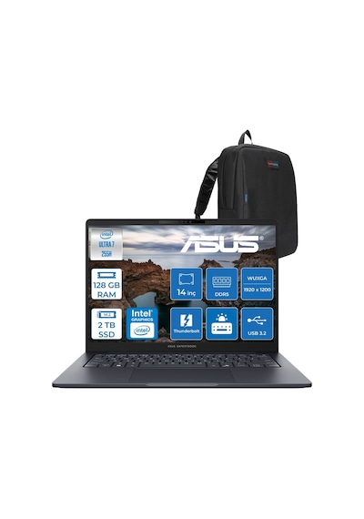Asus ExpertBook B5 B5405CCA-U716512B1D-F34 Ultra 7 255H 128 GB 2 TB SSD 14" Free Dos Dizüstü Bilgisayar + Zetta Çanta