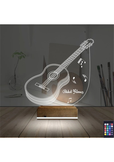 Luvivia Klasik Gitar Müzik Nota Kişiye Özel 3d Lamba - Masa Gece Lambası V2 Şeffaf