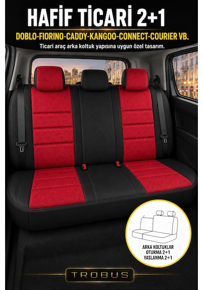 Vw Caddy 2015-2019 Uyumlu Lion Serisi 2+1 Ticari Tay Tüyü Kırmızı Siyah Koltuk Kılıfı