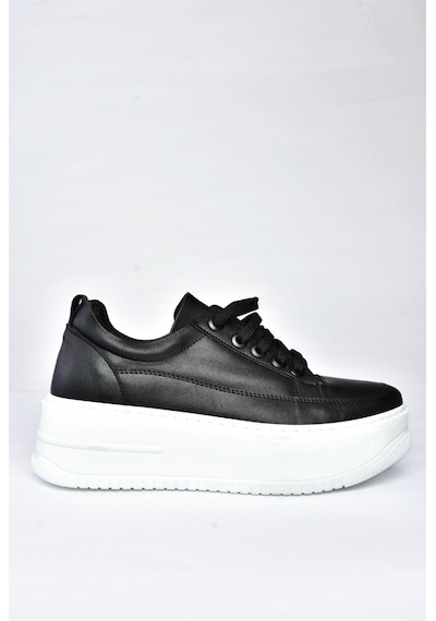 Fox Shoes P274117509 Siyah Yüksek Tabanlı Kadın Spor Ayakkabı Sneakers Siyah-suni Deri