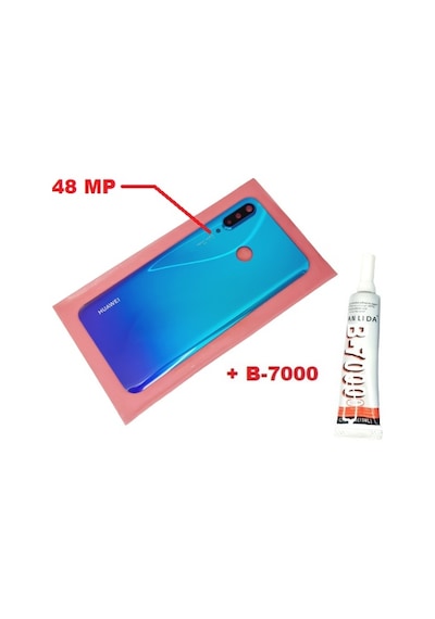 Tkgz - P30 Lite Arka Pil Batarya Kapağı Kamera Lensli 48 Mp Cam+b-7000 Mavi