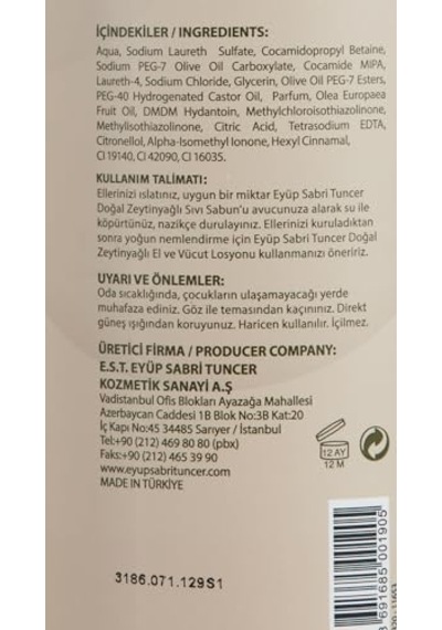 Eyüp Sabri Tuncer Doğal Zeytinyağli Sivi Sabun 750 Ml Pet Şişe 1 X 750 Ml