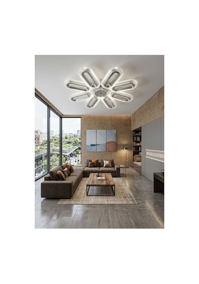 LumiaLighting Eclipse Model 8'li Kumandalı Gümüş 3 Renk Modu Ledli Tavana Sıfır Salon Mutfak Çocuk Yatak Odası Led Avize
