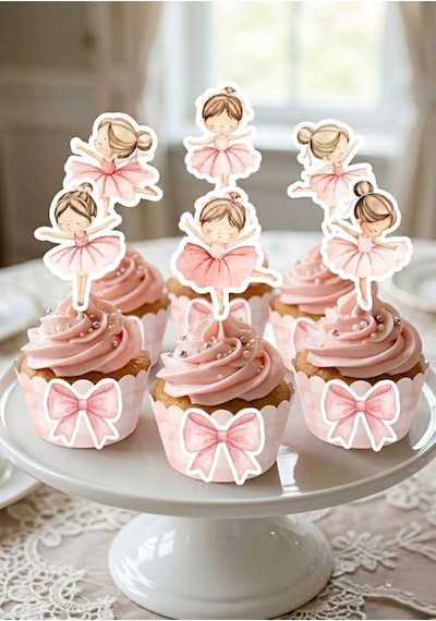 12 Li Balerin Temalı Cupcake Süsü Kürdan Süs Topper