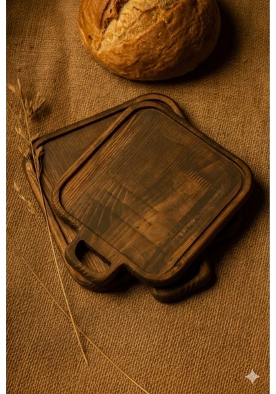 Fam Wood Art 2'li Doğal Ahşap Kızartma Tabağı Nihale Small Sunumluk Supla,aksesuar Organizeri 19 X 23 Cm Kahverengi