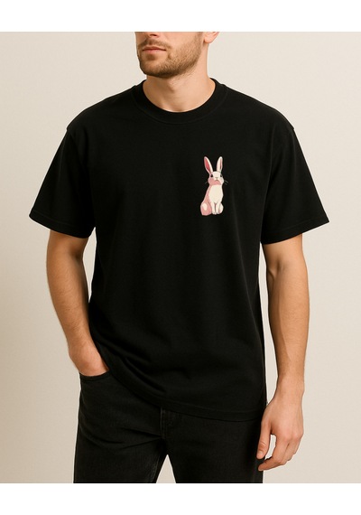 Kedi Ve Hayalet Baskılı T-shirt Siyah