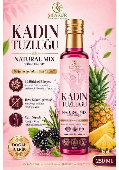 Kadın Tuzluğu Şurubu Natural Mix 250 ml – Bromelain, Berberin ve Karadut İçeren