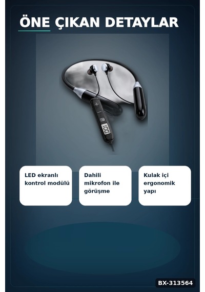 Bay Bluetooth 4.0 Boyun Kulakligi Mikrofonlu Ses Kontrollu 400 Saat Bekleme Suresi 10m Menzil Bx-313564 Najmaddin
