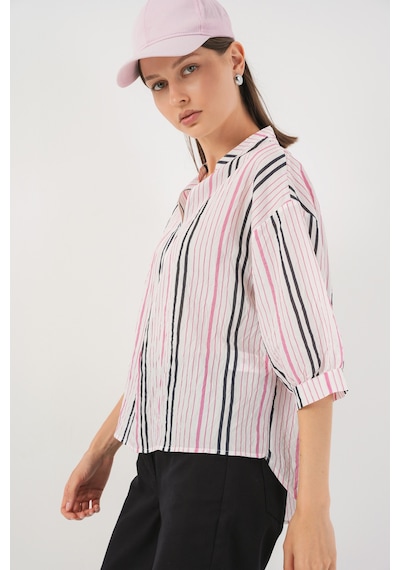 Bigdart Kadın Çizgili Oversize Bluz 967 - Pembe
