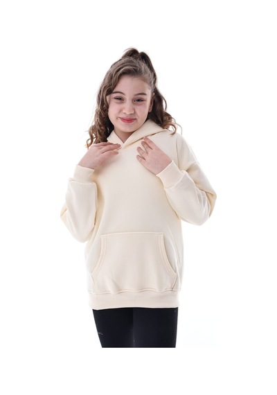 Unisex Çocuk Kapüşonlu Sweatshirt 5-14 Yaş Oversize Günlük Spor Sarı Sarı