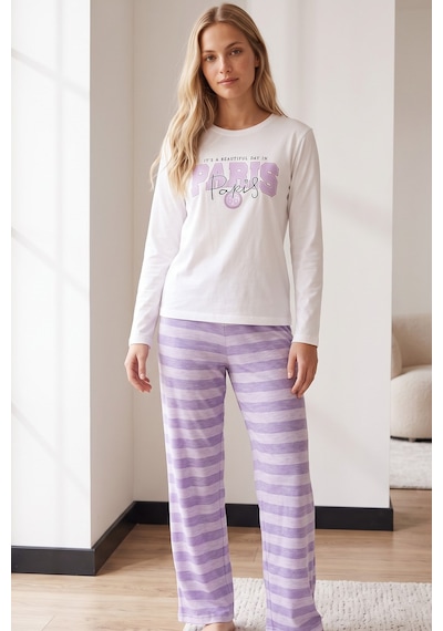 Siyah İnci Pamuklu Likralı Örme Pijama Takım 26240359 Beyaz