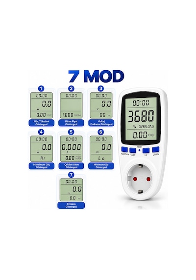 Tograt Priz Tipi Wattmetre Enerji Tüketim Ölçer Işıklı 3680w