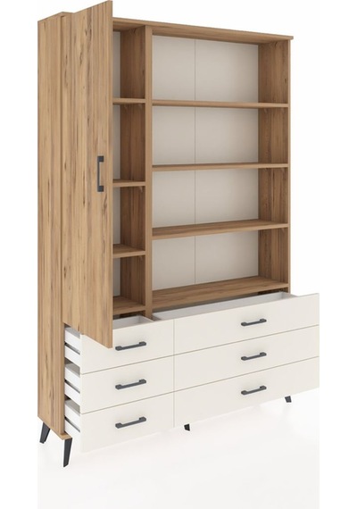 Arges Dolap 8 Raflı 6 Çekmeceli Tek Kapaklı 132x30x195 Çam-ç... Çam
