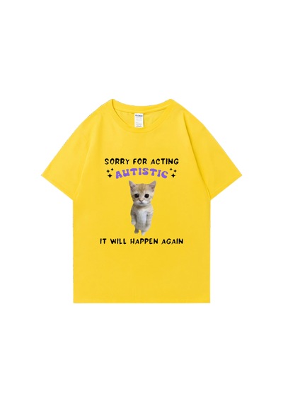 Flood Of Style Sıcak Satış Otizm Kedi Komik Grafik Baskı T-shirt Erkek Kadın Casual Tops Kısa Kollu Giysiler Sarı