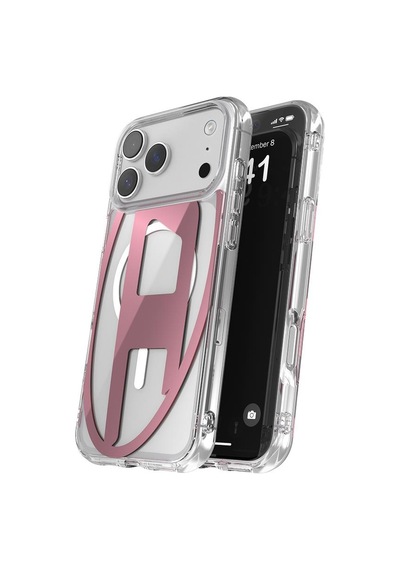 Diesel Apple iPhone 17 Pro Max Uyumlu Magsafe Destekli Oval D Metalik Kılıf - Pembe