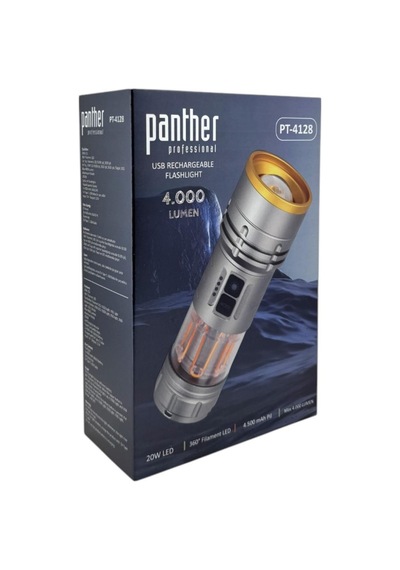 Panther Pt- 4128 Usb Şarjlı El Feneri Gri - Sarı
