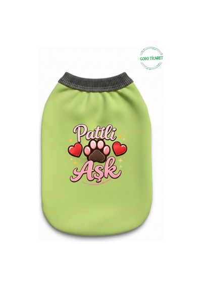 Yeşil Renkli Patili Aşk Baskılı Kedi Ve Köpek Kıyafeti Tişörtü Elbisesi Small/s/beden 1