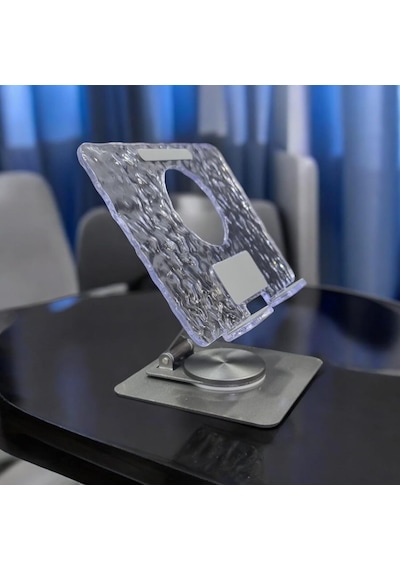 360 Derece Sonsuz Pozisyonda Dönebilen Katlanabilir Metal Alaşımlı Yükseklik Ve Açı Ayarlı Kaydırmaz Telefon Ve Tablet Standı Kristal Tablet Standı 173