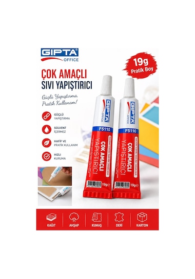 Sıvı Yapıştırıcı 19 Gr Tüp Gıpta Çok Amaçlı Kuvvetli Yapıştırıcı 2 Adet Okul Büro Yapıştırıcısı Kağıt Karton