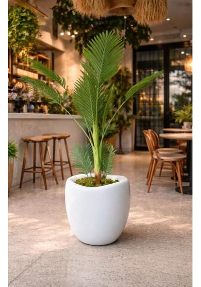 Plastik Modern Saksı, İç Ve Dış Mekan, 42x45 Cm, Beyaz, Yuvarlak, 25.5 L Diğer