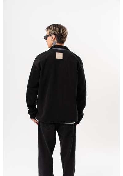 Respire Erkek Zip Oversize Polar Ceket Siyah
